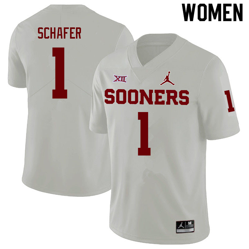 Women #1 Tanner Schafer Oklahoma Sooners College Football Jerseys Sale-White - Click Image to Close